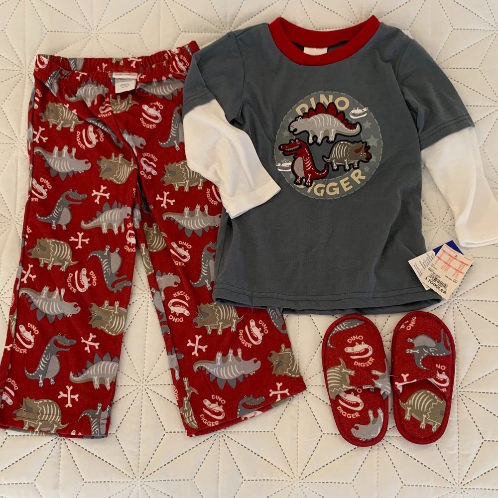 Dinosaur Pajama Set with Slippers NWT